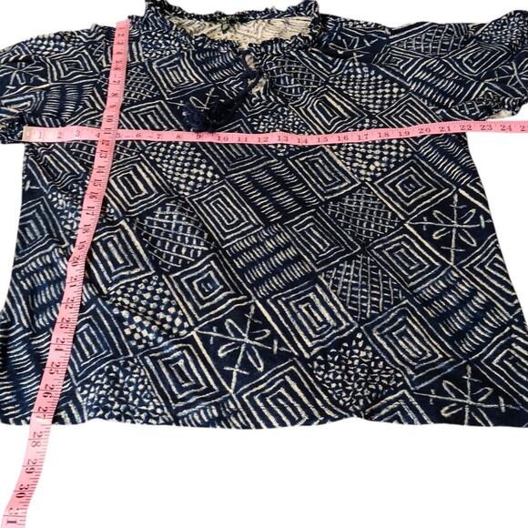 RALPH LAUREN Blouse Top Shirt Linen Blend Size 2X Blue Short Sleeves Tie Front - Picture 7 of 8